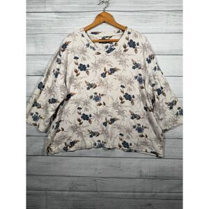 Island Traders Floral V Neck Top Womens XXL 3/4 Sleeve Blue Gray #4524